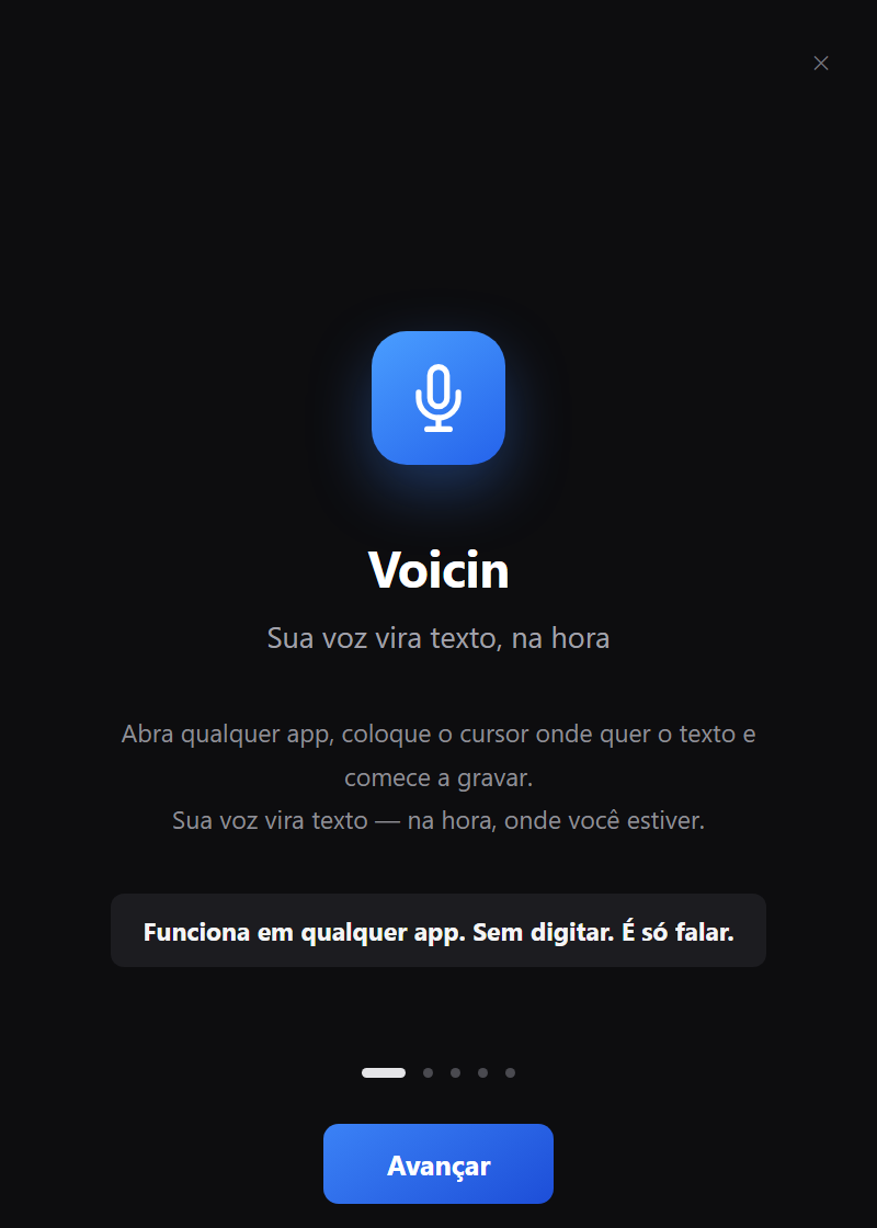 App Voicin transcrevendo voz em texto