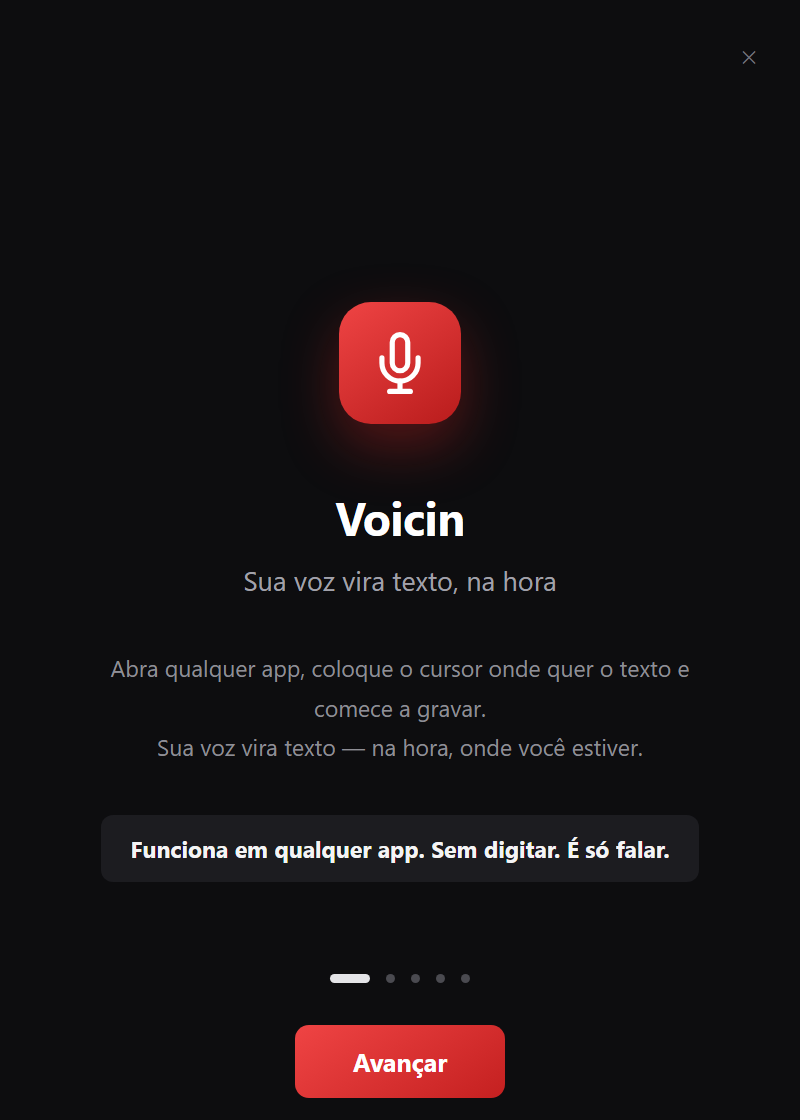 App Voicin transcrevendo voz em texto